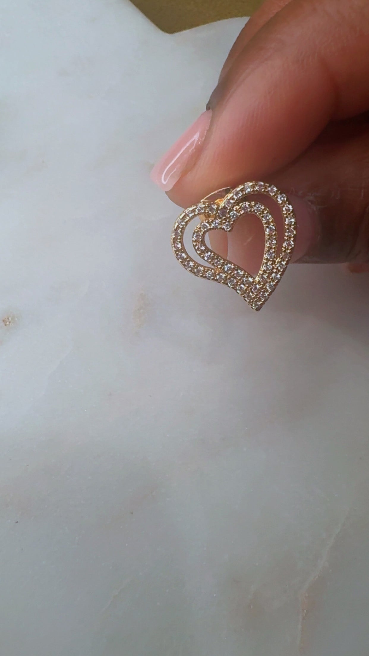 14 kt gold filled Double heart stud earrings