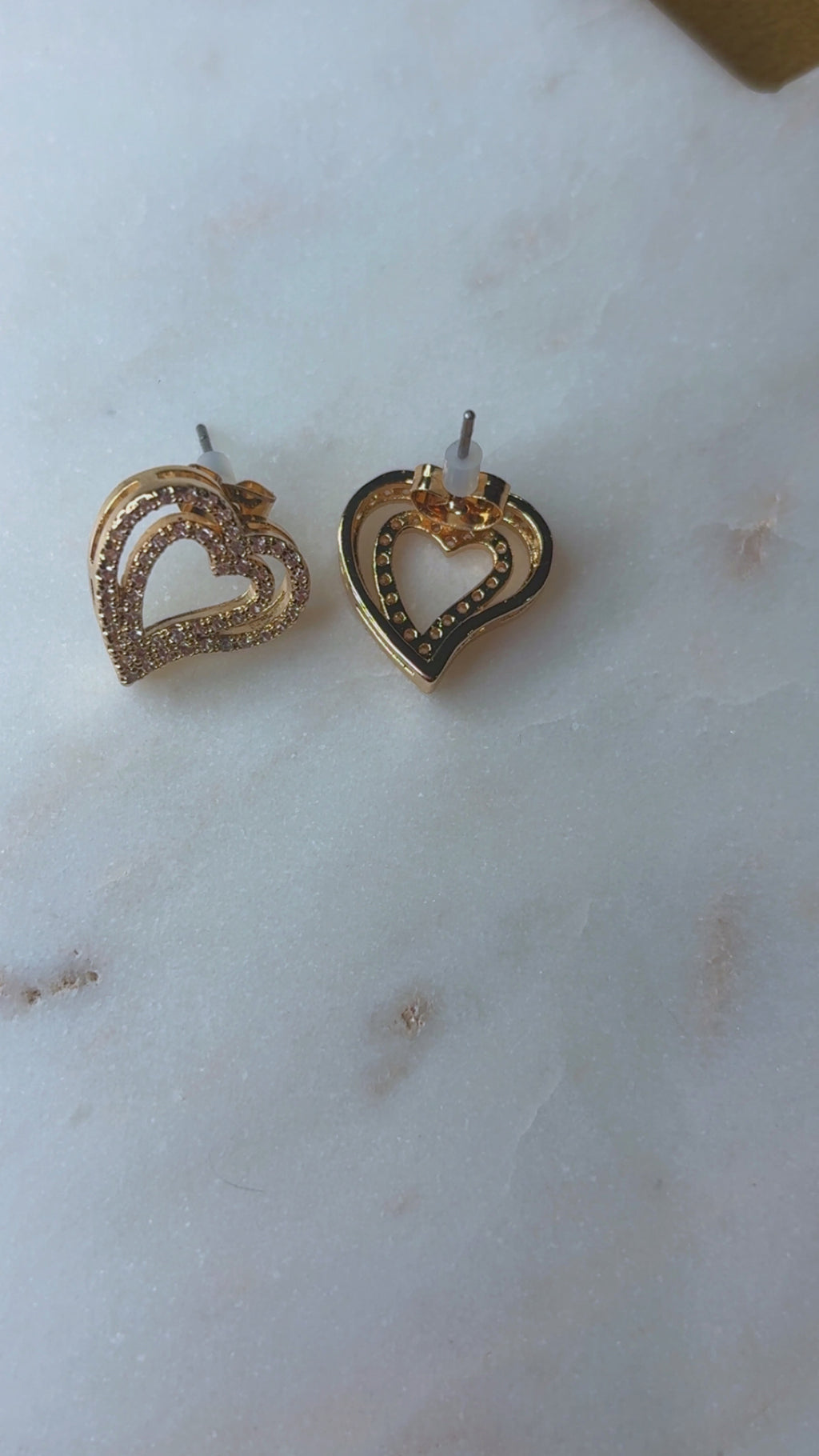 14 kt gold filled Double heart stud earrings