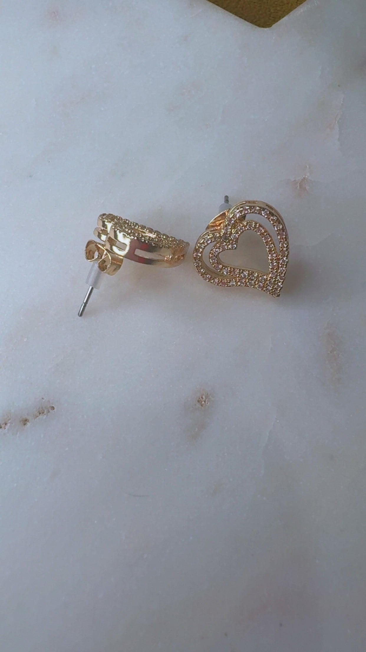 14 kt gold filled Double heart stud earrings