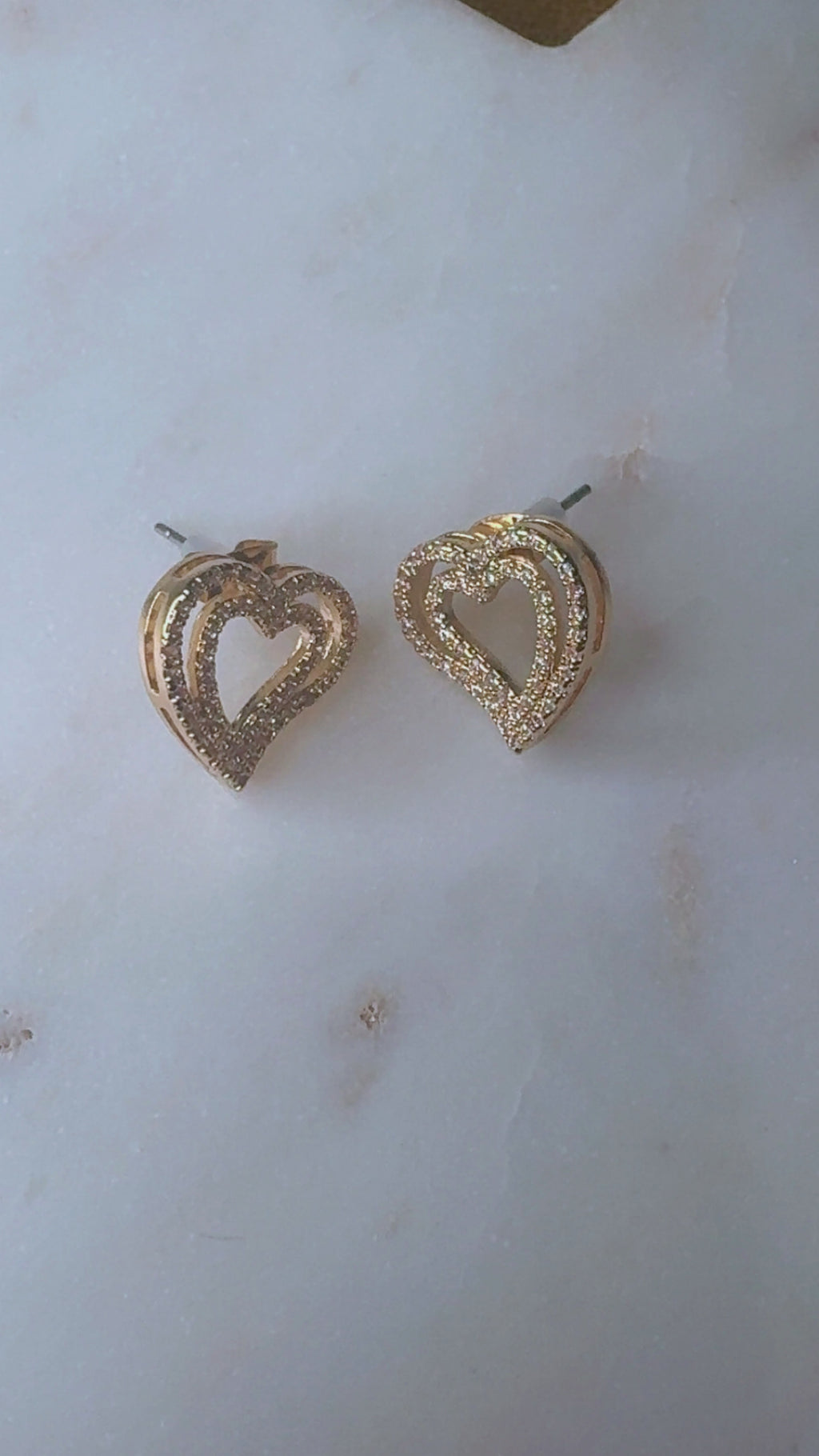 14 kt gold filled Double heart stud earrings