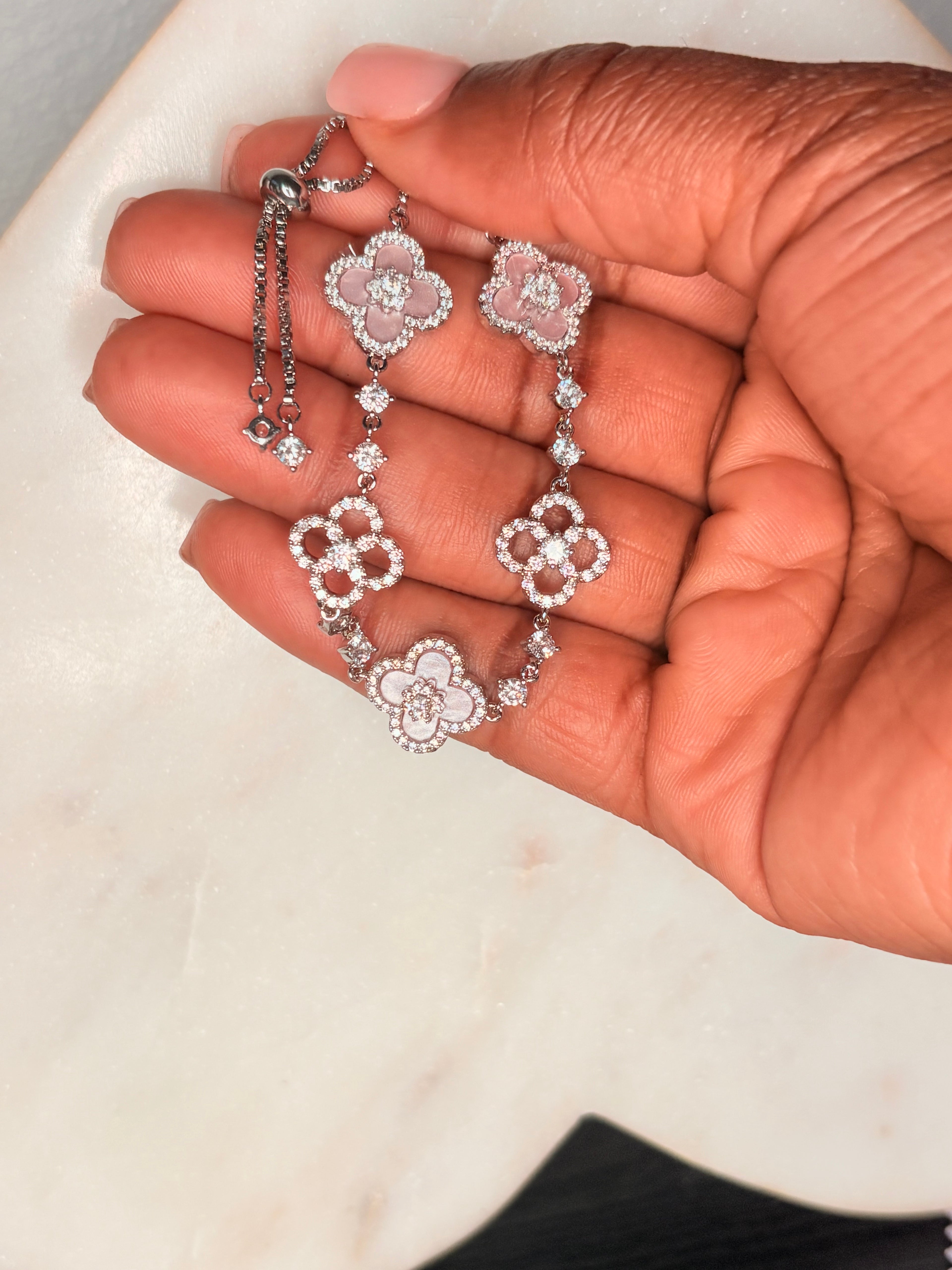Pink Crystal Clover Bracelet