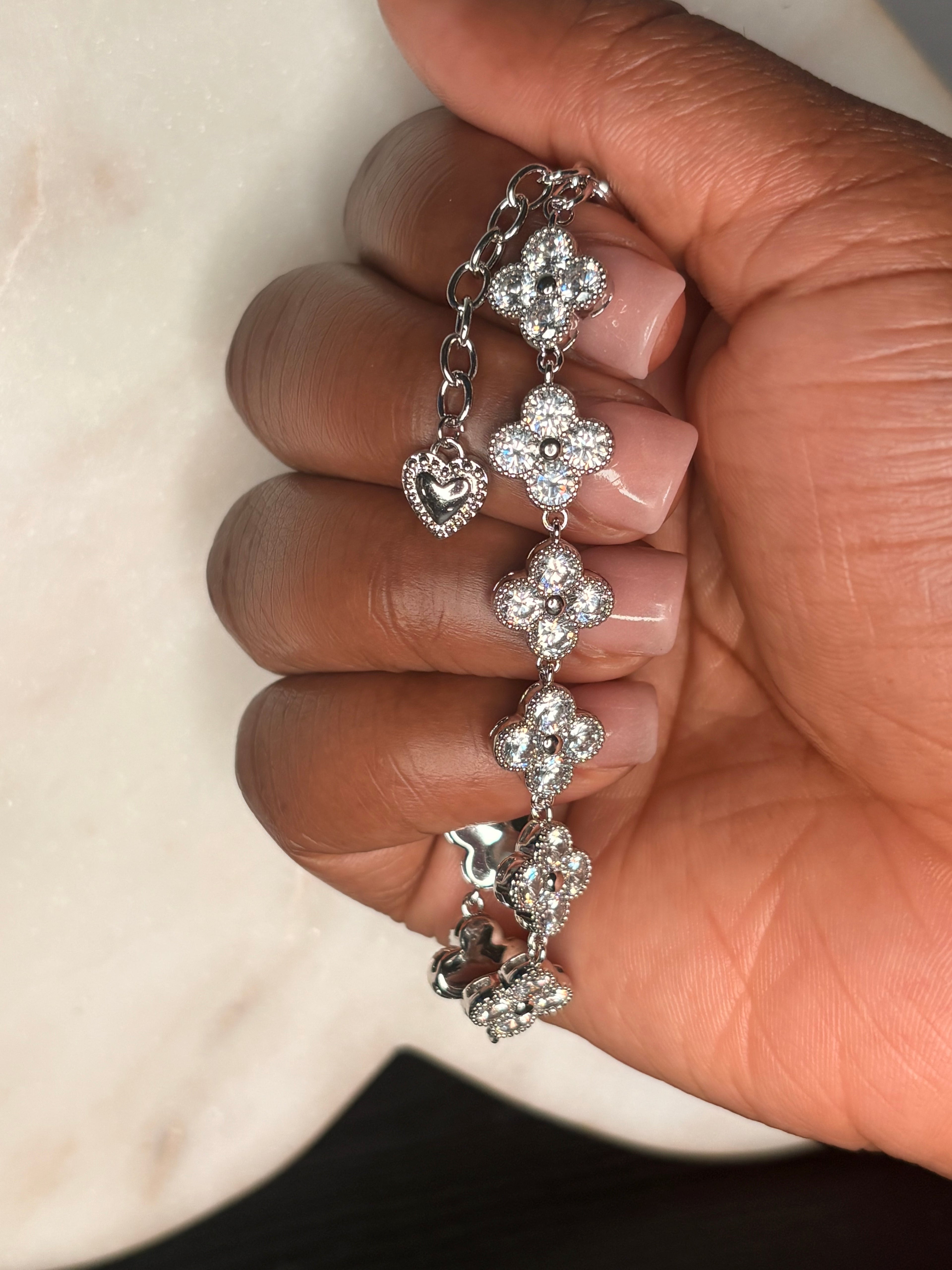 Silver crystal quatrefoil bracelet