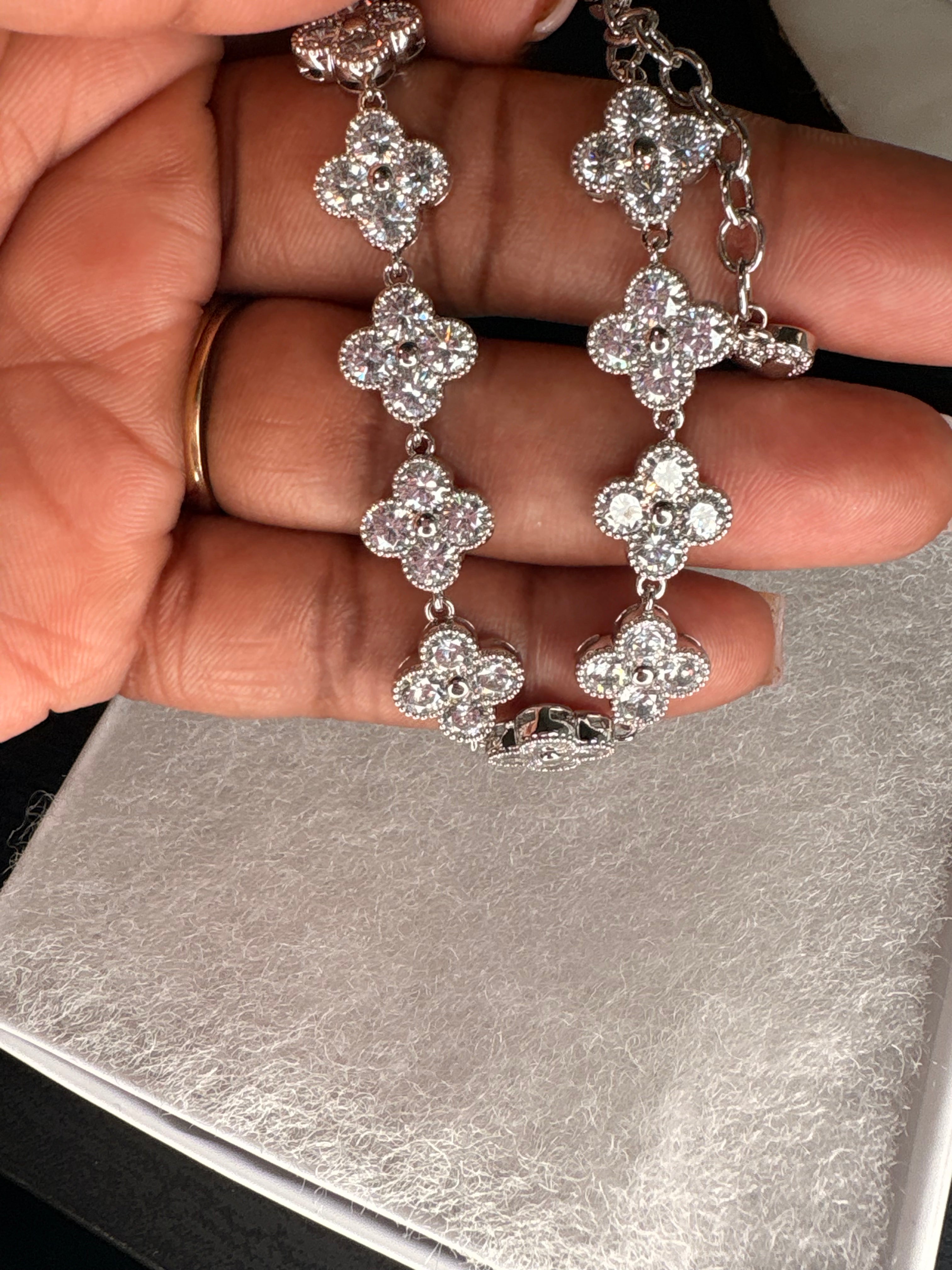 Silver crystal quatrefoil bracelet