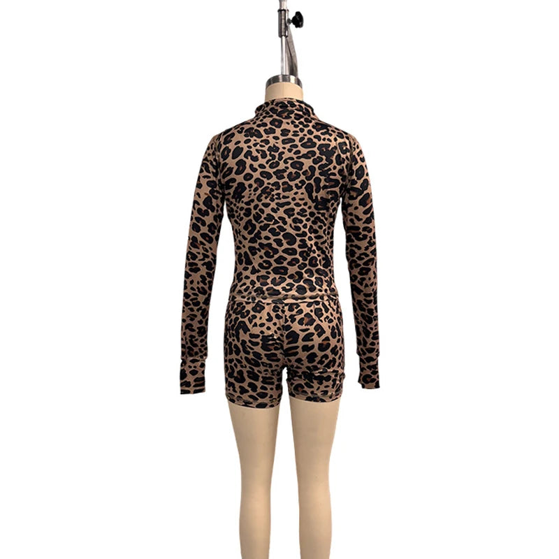 Leopard Print 2 Pieces Set  Gym Tracksuit